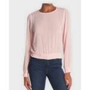 Socialite Blush Pink Small NEW Crochet Trim Smocked Waist Sleeve Blouse Long